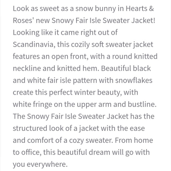 NWT Hearts & Roses Snowy Fair Isle Sweater Jacket Black & White Women's Size 12 - Picture 16 of 16